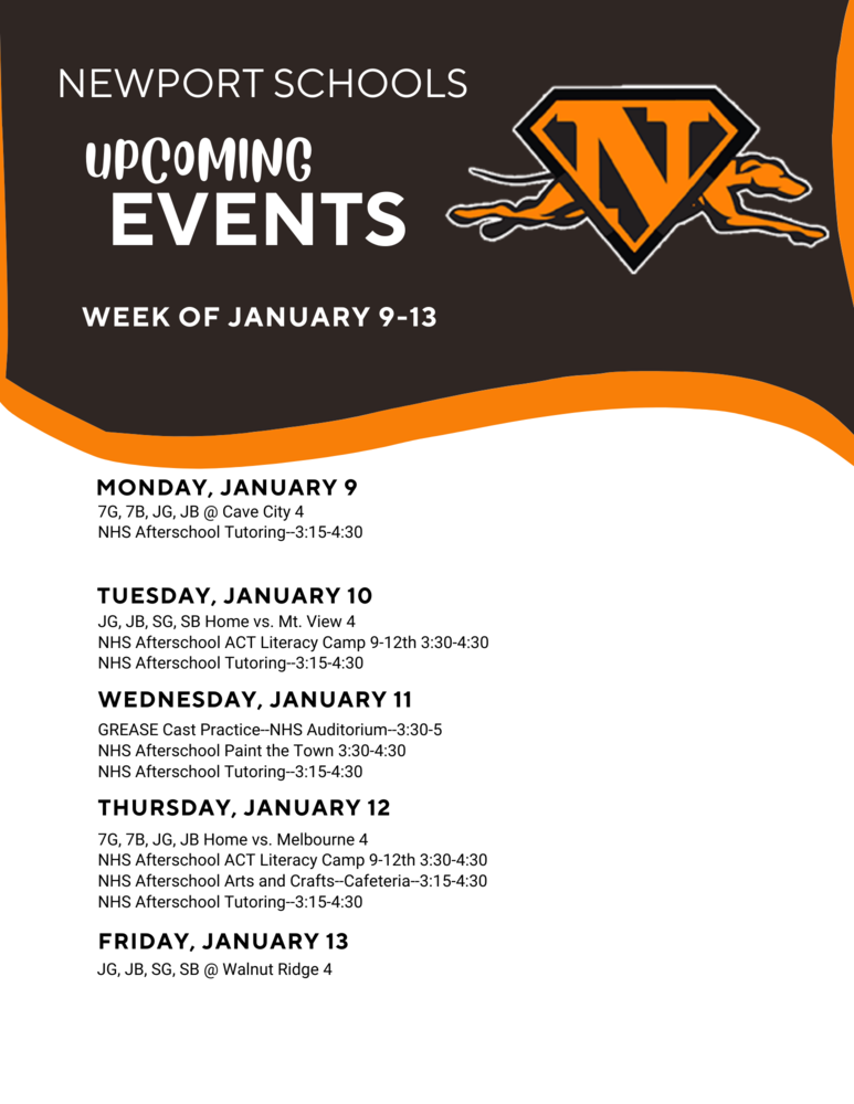 Upcoming Events for January 9-13