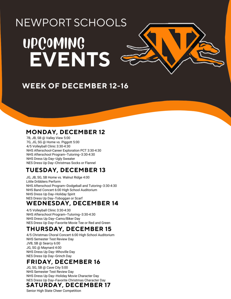 Upcoming Events for December 12-16